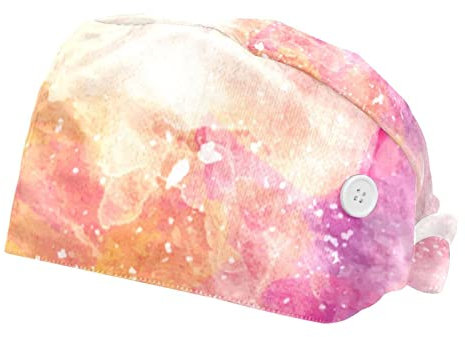 VBFOFBV Casquette de Travail avec Boutons et Ruban pour Femme, Lot de 2, Cheveux Longs,Aquarelle d'encre de Poudre Rose