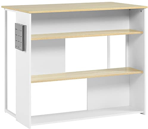 HOMCOM Isola da Cucina con 3 Ripiani dallo Stile Moderno e Portacoltelli in Acciaio Inossidabile, 105x65x90 cm, Bianco