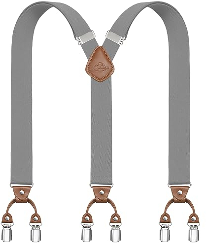 Dresime Hosenträger Herren Hosenträger für Hosen mit 6 starken Metallclips, Y-Rücken verstellbare Hosenträger Hosenträger Heavy Duty elastische Herren Hosenträger, A-grau, Einheitsgröße