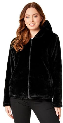 CityComfort Manteau en Peluche Zippé Femme avec Capuche en Fausse Fourrure (Noir, L)