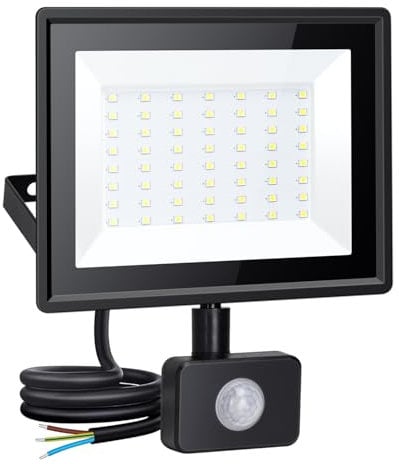 Aigostar Security Lights Outdoor Motion Sensor, 50W PIR Sensor Security Light 4300 Lumens, Black Flood Light, Super Bright Flood Lights Outdoor, IP65 Waterproof Floodlight for Backyard, Garden, Patio