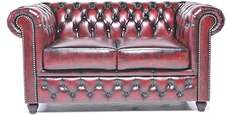 Chesterfield Sofa Brighton - The Brand | 2 Sitzer | 100% Leder, handgefertigt, Original Breite 150 cm (Antik Rot)