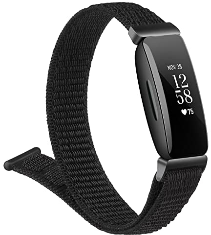 Vancle Armband für Fitbit Inspire HR Armband/Fitbit Inspire Armband Damen Herren,Nylon Klettverschluss Verstellbare Sport Ersatz Uhrenarmband für Fitbit Inspire 2 Armband/Fitbit Ace 2(Schwarzer)