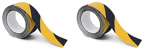 Relaxdays Anti-Rutsch-Klebeband 50 mm Rolle mit 5 m Grip Tape als Antirutschbelag für rutschfeste Treppenstufen im Innen- und Außenbereich, schwarz-gelb (Packung mit 2)