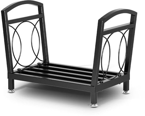 Ikodm Estantería para leña de chimenea para interior y exterior, de metal, 41 x 33 x 38 cm, ayuda para apilar madera para chimenea y horno, soporte de madera para leña exterior, color negro