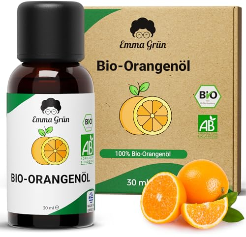 Emma Grün® Bio Orangenöl Ätherisches Öl [100% Naturrein] - Ätherisches Öl Orange 30ml - Reines Orangenöl zum Verzehr - Ätherische Öle Bio - Kaltgepresst aus echten Orangen - Duftöl Orange