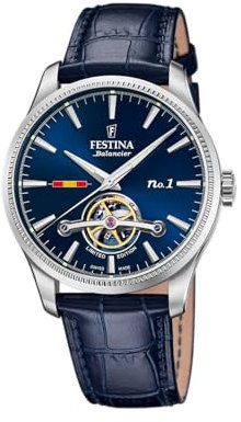 Festina Herrenuhr F1902/2 Special Editions Edelstahlgehäuse 316l Silber Lederband Blau, blau
