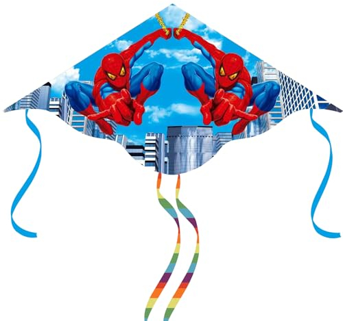 COQOYO Drachen Kinder, Spidey Kinderdrachen, Einleiner Flugdrachen mit Griff, Linien und 4 Schwänzen für Strand und Outdoor-Aktivitäten, Süßer Cartoon Anime Spider Kite für Anfänger ab 3 Jahren