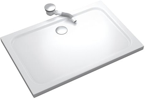 MOG Duschwanne SHIMMER 80x140 cm - Flache rechteckige Duschtasse aus langlebigem Sanitäracryl in Weiß, inkl. Ablaufgarnitur (Siphon) mit Geruchsverschluss