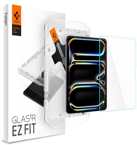Spigen Glas.tR EZ Fit Protector Pantalla para iPad Pro 11 Pulgadas M4 (2024), 1 Unidad, Dureza 9H, Instalación Fácil, Alta-Definición