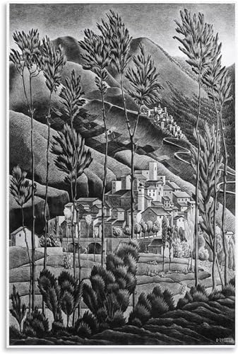 LATAFA Berühmte M.C Escher Poster Retro Landschaft Wandkunst M.C Escher Leinwand Gemälde M.C Escher Drucke Home Decor M.C Escher Bilder 60x80cmx1 Kein Rahmen