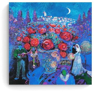 JUYOZ Marc Chagall Malerwerke, Motiv: Fröhlicher Blumenmarkt, Poster-Kunstdruck, Wandkunst, Gemälde, Leinwand, Geschenk, Dekoration, Zuhause, dekorativ, 70 x 70 cm