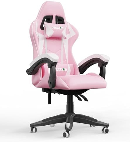 Racingreat Gaming Chair,Ergonomic Gaming Chair for Adults, Height Adjustable Reclining Computer Game Chair Comfortable with Headrest and Lumbar Support (Pink)