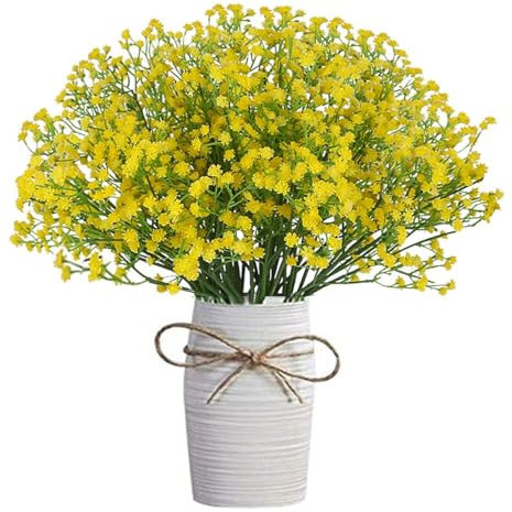 Uhky 6 Pcs Artificial Baby Breath Gypsophila Flowers Bouquets Real Touch Flowers for Wedding Party DIY Wreath Floral Arrangement Home Decoration (Yellow)