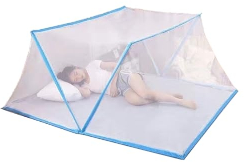 COLseller Faltdesign Mückennetz Tragbare Einfache Installation Doppelbett Pop up Moskitoschutz Fliegennetz Großes Moskitonetz Betthimmel feinmaschige,Blue,190 x 160 x 80 cm