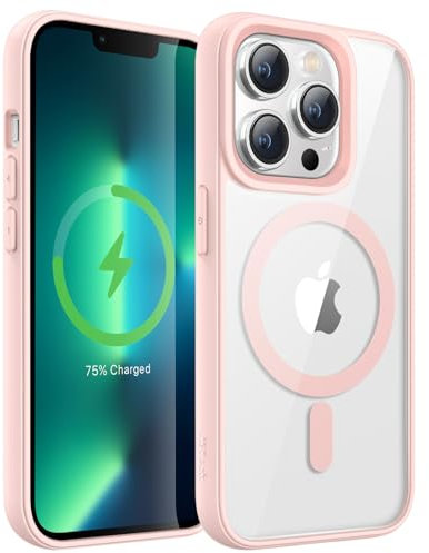 JETech Magnetic Case for iPhone 13 Pro Max 6.7-Inch Compatible with MagSafe, Shockproof Phone Bumper Cover, Solid Color Matte TPU Frame, Anti-Scratch Clear Back (Pink)
