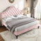 Lit 140x200 avec sommier à Lattes et tête de lit,lit capitonné 140x200 avec tête de lit réglable en Hauteur,Cadre de lit pour Adultes et Adolescents,Velours,Rose
