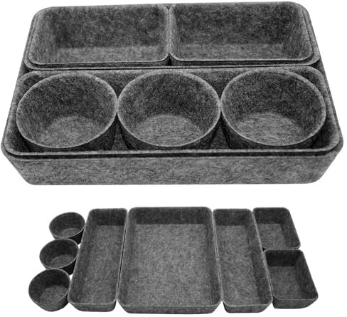 Piuluvor® Schubladen Organizer Set, 8 Stück Schubladen Organizer Filz Dunkelgrau Filz Organizer für Schreibtisch, Schlafzimmer, Bad, Küche (Dunkelgrau)