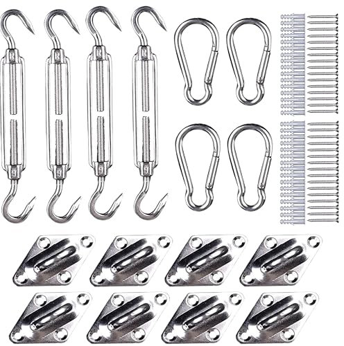 WOLTU Edelstahl Sonnensegel Befestigung Set Zubehör Montage Aufbau Set Viereck Dreieck Rostfrei (4 Spannschlösser, 4 Karabiner, 8 Wandhalterungen)