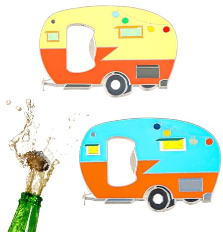 YILANJIN,2 Pack Magnetic Bottle Opener,RV Caravan Bottle Opener,Creative Fridge Magnet,Caravan Gift for Camper Lovers,Beer Bottle Openers for Indoor/Outdoor Picnic Utility Tools(Blue,Yellow)
