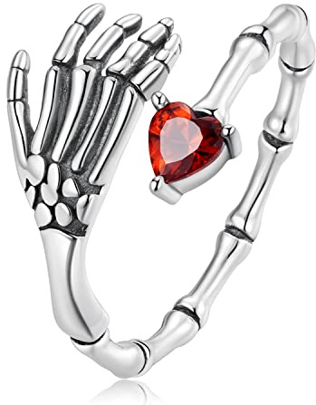 Qings Skorpion Spinne Schädel Hand Kreuz Ringe Schmuck für Damen Herren 925 Sterling Silber Tier Offener Verstellbarer Schwarzer Vintage Daumen Ring mit Zrconia
