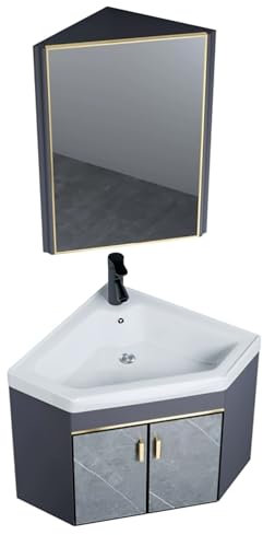 Petit évier d'angle évier d'angle en céramique Évier mural pour salle de bain Ensemble meuble mural pour petits espaces lavabo de coin Meuble de salle de bain avec robinet et tuyau de drainage(With mi