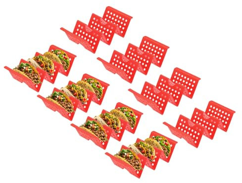 sourcing map 8 soportes para tacos, platos de plástico para tacos con capacidad para hasta 3 tacos, soporte hueco tallado para tacos, apto para lavavajillas y microondas, color rojo