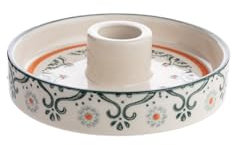 Kerzenhalter Oriental aus Steinzeug handgestempelt, Kerzenständer für Stabkerzen, Tischkerzen, Stabkerzenhalter, für Wohn- und Esszimmer, 11 x 11 x 3 cm