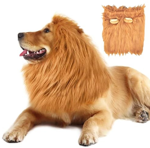 VIDSTW Lions Mane mit Realistische Ohren für Hundekostüm (Hellbraun) | Löwenmähne Perücke Hundekostüm Einstellbar Halloween Löwenmähne Hund Kostüm Hund Tierverkleidung für Mittlere und Große Hunde