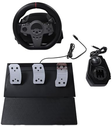 Sxhlseller Echtes Force Feedback Lenkrad, PC Lenkrad mit Pedalen und Schalthebeln, Dynamisches LED Feedback, 270 Grad Rennen für PC, mit Schalter