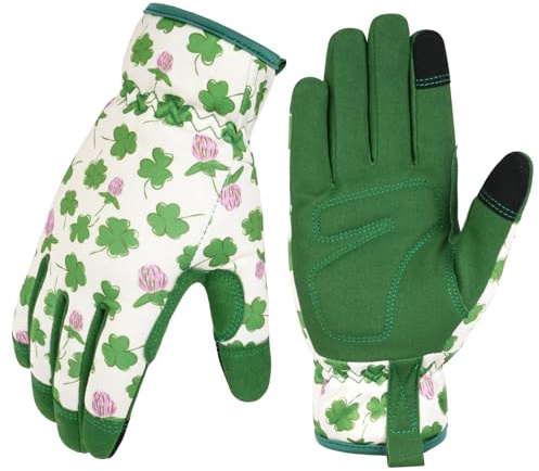 Ainiv Gartenhandschuhe Damen Arbeitshandschuhe Touchscreen Leder Anti Dorn rutschfest zum Graben Pflanzen Beschneiden (Grün)