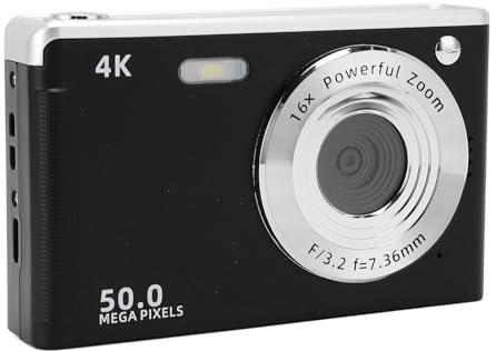 50-MP-Kamera mit 16-fachem Zoom, 4K-Ultra-HD-Digitalkamera für Teenager und mit Stabilisierung, Nacht, Kompaktes Kleines Gehäuse Zum Einfachen Tragen, 32-G-Karte für (Black)