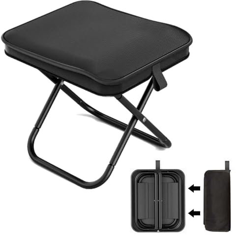 Tabouret Pliant Portable,Tabouret Pliant Camping,Tabouret Pliant Acier au Carbone de Haute Dureté,Solide et Durable,Pour les Voyages Adultes, la pêche,Le barbecue,Les Bancs de Camping(noir/1)