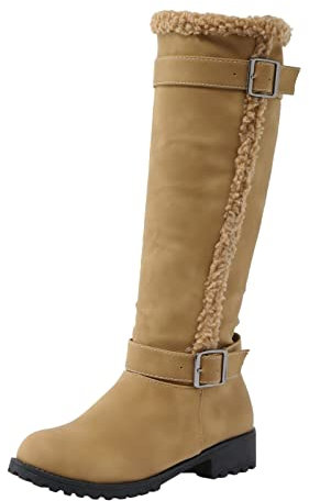 Stivali da equitazione da donna, foderati, caldi, invernali, vintage, lunghi stivali in pelle, da cowboy, per autunno e inverno, da lavoro, stivali alti al ginocchio, giallo., 37 EU