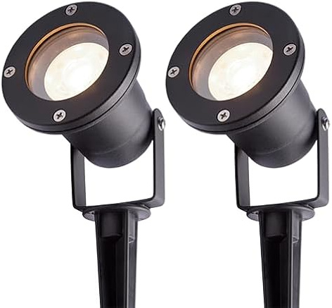 4lite Outdoor Spike Light (Black) Pack fo 2 IP65 Rated Garden Single Spot Light Supplied with 2X 2700k - 6500k Smart GU10 Bulb - 4L2/2010x2-4Yr Guarantee
