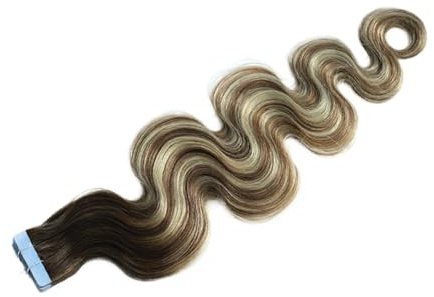 40 Stück Body Wave Tape In Echthaarverlängerungen Natürliches Schwarz Grau Hervorgehoben Selbstklebende Skin Weft Tape Extension Einfach Zu Verwenden(22 inch,T4-10-613)
