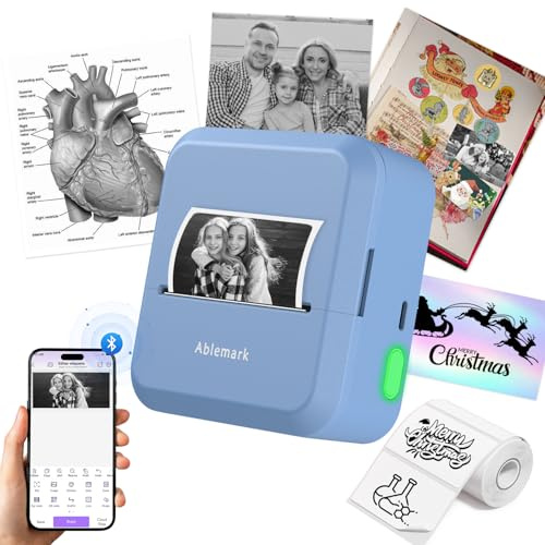 Ablemark M50 Mini Drucker fürs Smartphone, mit Bluetooth und Thermodruck | Ohne Tinte: selbstklebende Etiketten, Notizen und Karten in Schwarz-Weiß; iOS/Android-App, 1 Papierrolle inklusive.