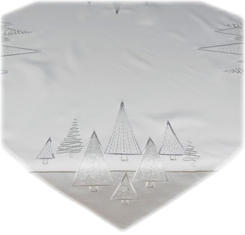 texpot Tischdecke 85 x 85 cm weiß Stickerei Moderne Tannenbäume Weihnachten Tischtuch