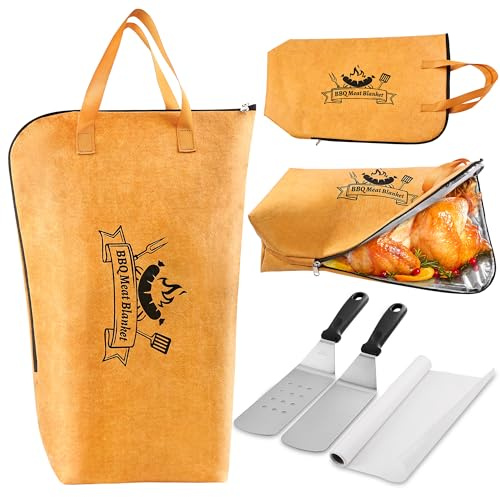 Grilljoy Lot de 4 couvertures de barbecue pour reposer la viande – Spatule en acier inoxydable et papier d'huile en silicone, ensemble de plaques et kit d'outils de cuisson, pour les amateurs de