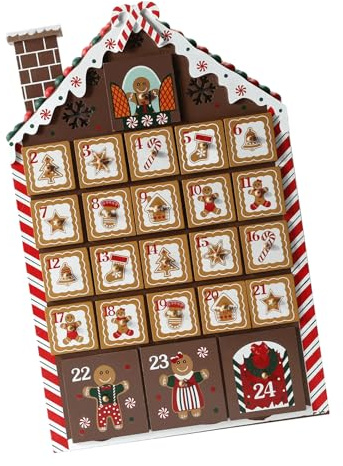MHADBKH Holzhaus-Adventskalender mit 24 Schubladen, Festival-Ornament für Kinder und Erwachsene