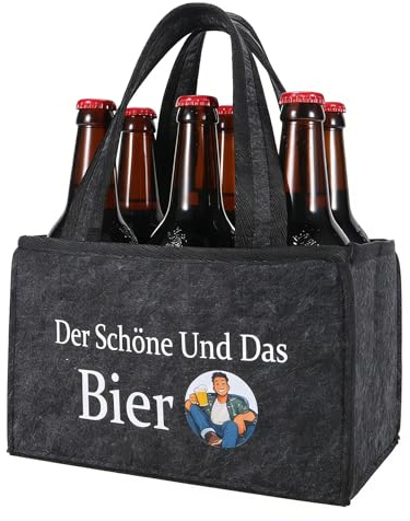 teokyat Männerhandtasche Bier Der Schöne und das Bier Personalisierte Flaschentasche 6 Flaschen Lustiges Geburtstag Geschenke für Männer Party Camping & Grillabende