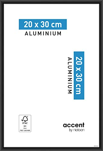 accent by nielsen Bilderrahmen, 20 x 30 cm, Aluminium, Schwarz matt, Fotorahmen zum Auftstellen und Aufhängen im Hoch- & Querformat, Echtglas, Accent