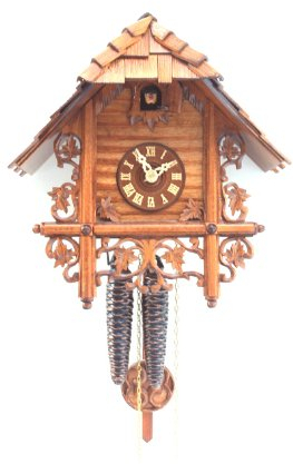Rombach & Haas Klassische Kuckucksuhr Naturholz hell Bahnhäusle mit Schindeldach 1-Tagwerk 28 cm