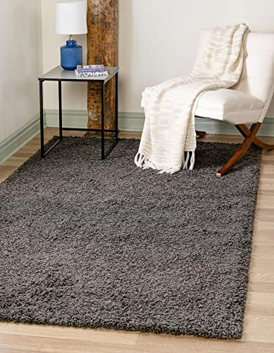 Unique Loom Solo Solid Shag Kollektion Moderner Plüsch-Hochflor Teppich, Graphitgrau, 152 x 244 cm