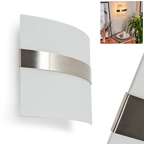 HOFSTEIN Wandleuchte Avellino, Wandlampe aus Glas/Metall in Stahl gebürstet, Wandspot m. Up&Down-Effekt, 1-flammig, 1 x E27, Wandstrahler m. Lichteffekt, ohne Leuchtmittel