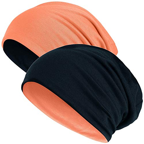 Hatstar®2in1 Reversible Unisex Beanie | Damen und Herren Mütze | Übergangsmütze für Frühling und Sommer | SoftTouch Poly - Baumwolle | leicht & weich (orange/schwarz)