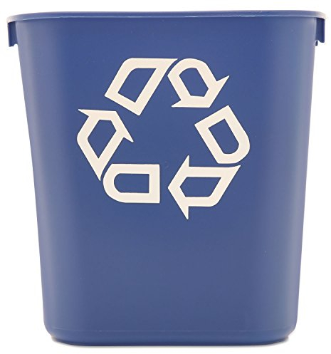 Rubbermaid 295573Be Small Deskside Recycling Container, Rectangular, Plastic, 13.625Qt, Blue