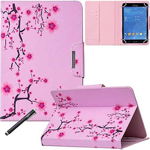 Universal 8.0 inch Tablet Case, Newshine Magnetic Closure Flip Stand Cover with Card/Cash Slots for iPad mini/Galaxy Tab 8.0 Tablet/Amazon Kindle Fire HD HDX Other 8.0 Models - Plum Blossom