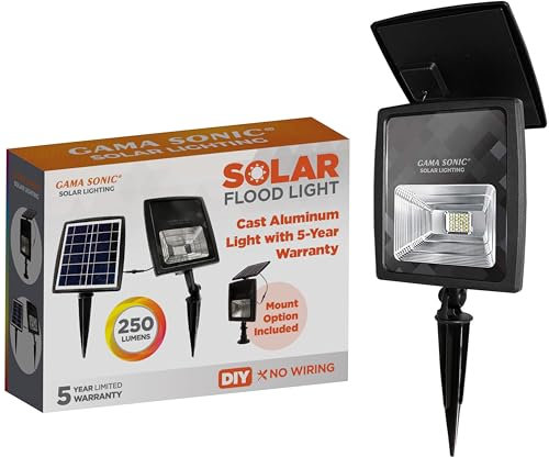 Gama Sonic Dual Color Solar Flood Light, Outdoor Black Cast Aluminum, Stake or Flat Mount Uplight for Trees, House, Landscaping, Walls with Detachable Solar Panel (203001)
