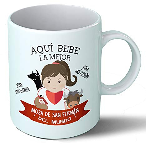 Planetacase - Taza Moza de San Fermin | Cerámica Resistente | Apta para Microondas y Lavavajillas | Ideal para Café y Té | Diseño Único para Monja o Alcalde, Moza San Fermin, Cerámica